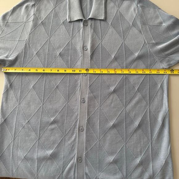 NWOT Magaschoni Argyle Knit Jacquard Pattern Short Sleeve Button Down Blue Men L - Picture 6 of 9